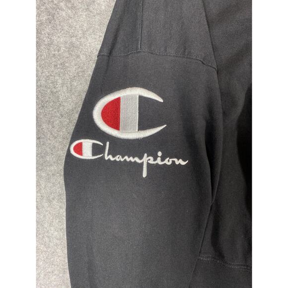 Champion Hoodie Womens Small Black Cropped Big Logo Sleeve Embroidered Oversized - Picture 11 of 14